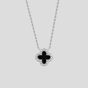 Onyx & Cubic Zirconia Clover 18" Pendant Necklace in Sterling Silver 925